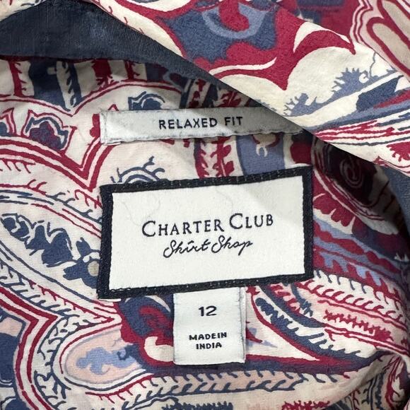 Charter Club Womens Shirt 12 Pink Blue Paisley Button Up Relaxed Fit Long Sleeve - Picture 7 of 8